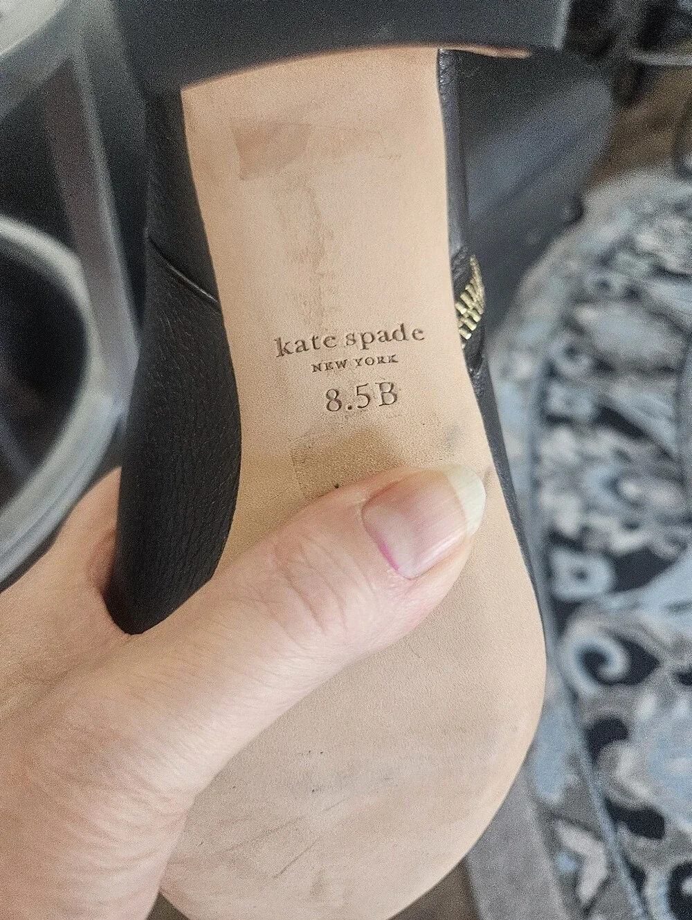 Kate Spade New York Knott Zip Black Leather Block Heel Ankle Booties Size 8.5